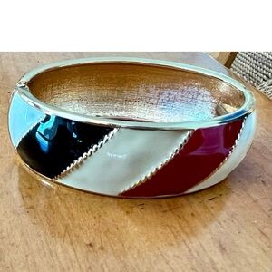 Vintage Multicolor Enamel Bangle Bracelet With Gold Accents